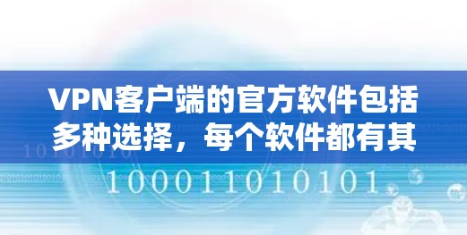 VPN客户端的官方软件包括多种选择，每个软件都有其独特的优势和适用场景。以下是几种常用且官方授权的VPN客户端